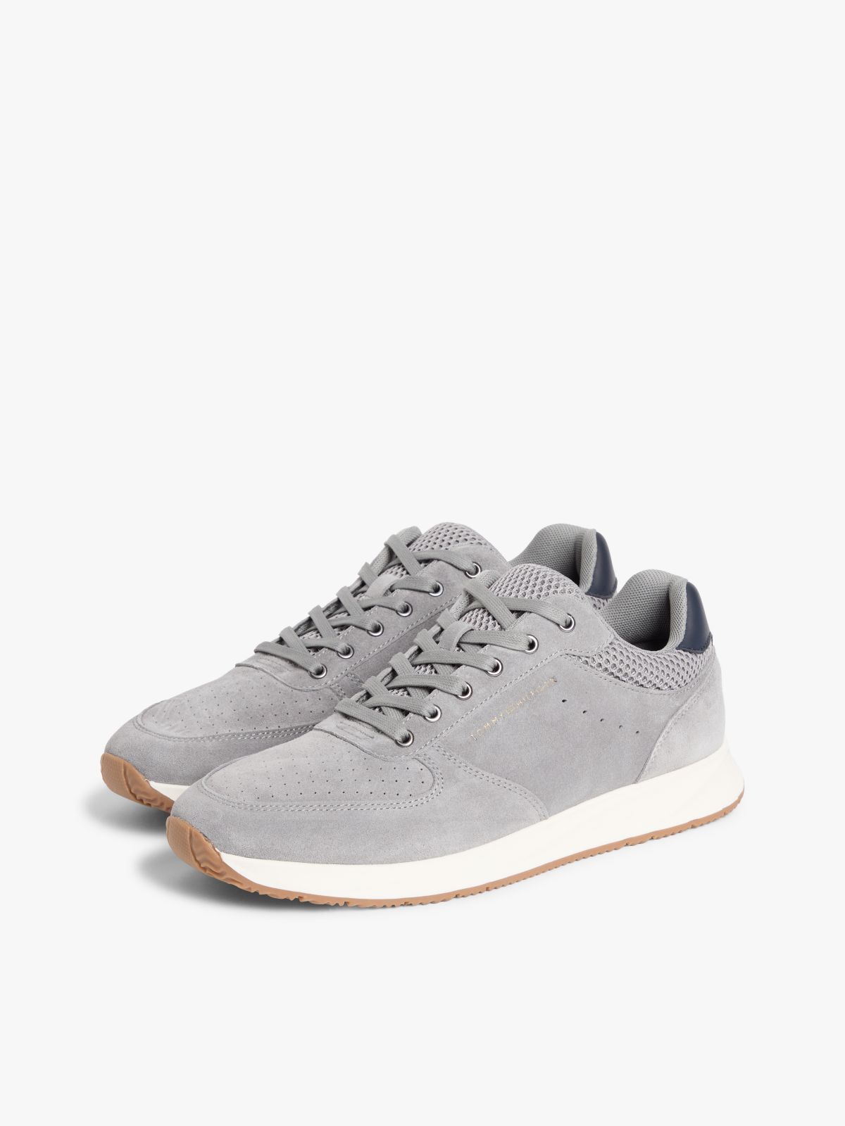 Suede Mixed Texture Fine Cleat Trainers — Grey