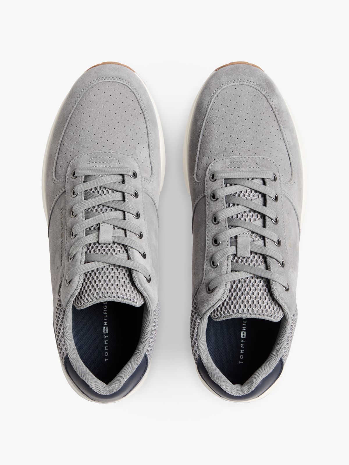 Suede Mixed Texture Fine Cleat Trainers — Grey