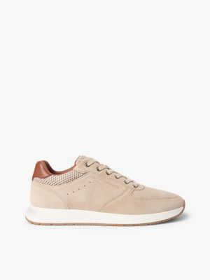 khaki suede mixed texture fine cleat trainers for men tommy hilfiger