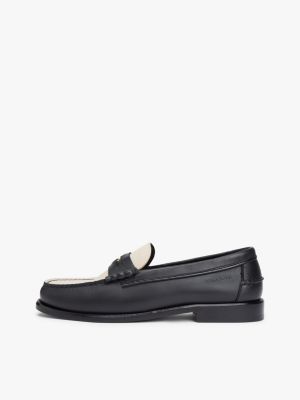 mocassins à motif colour-block en cuir noir pour hommes tommy hilfiger