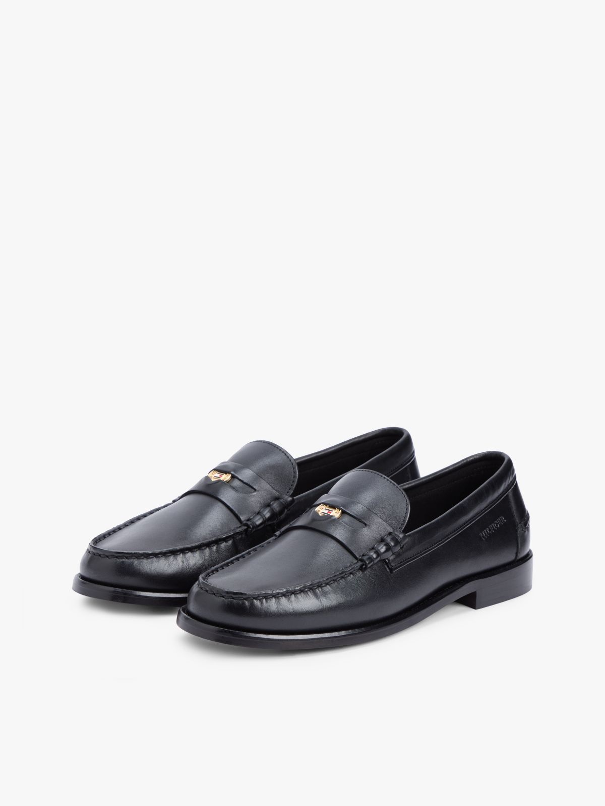 Leather Debossed Logo Loafers — Black