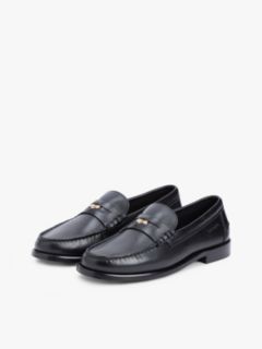 Leather Debossed Logo Loafers — Black 2