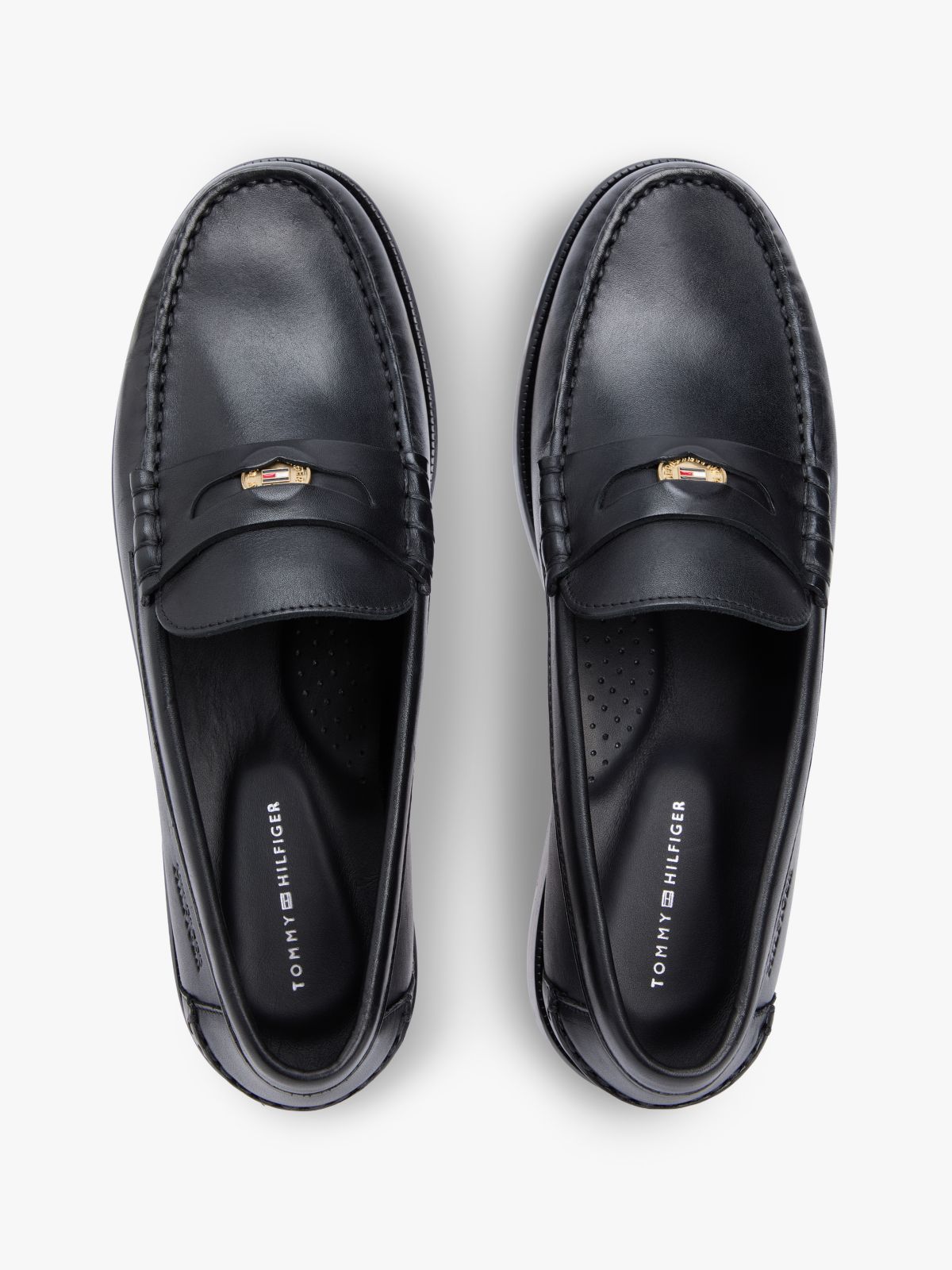 Leather Debossed Logo Loafers — Black