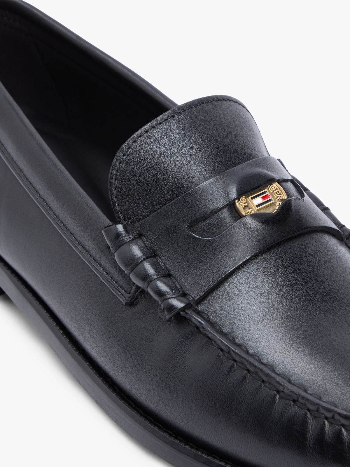 Leather Debossed Logo Loafers — Black