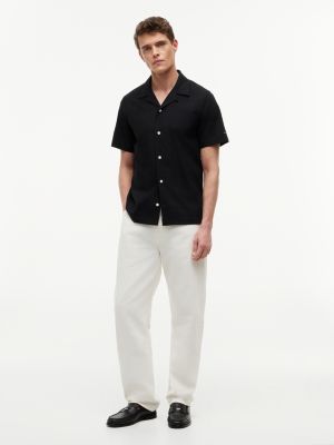 black leather debossed logo loafers for men tommy hilfiger