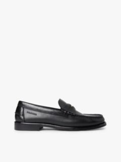 Leather Debossed Logo Loafers — Black 1