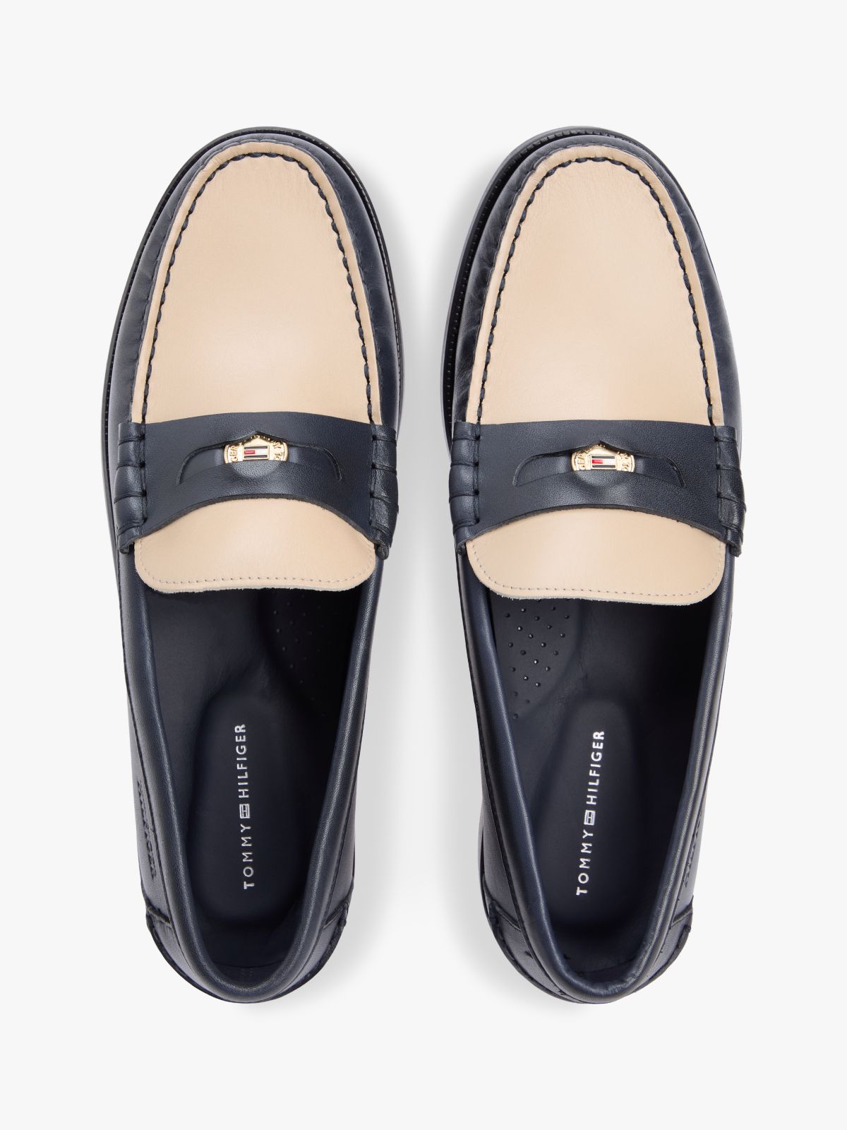 Leather Debossed Logo Loafers — Blue