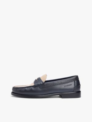 blau leder-loafer mit tiefgeprägtem logo für herren - tommy hilfiger