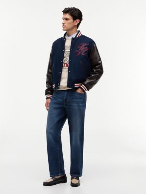 blau leder-loafer mit tiefgeprägtem logo für herren - tommy hilfiger