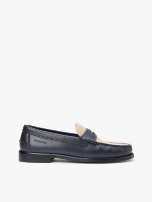 blue leder-loafer mit tiefgeprägtem logo für herren - tommy hilfiger