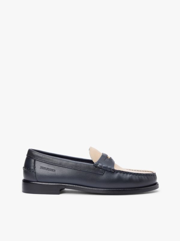 Leather Debossed Logo Loafers — Blue