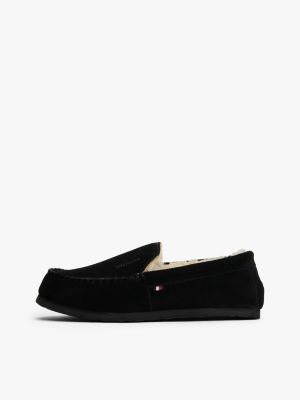 black suede warm lined slippers for men tommy hilfiger