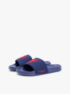 Logo Embroidery Canvas Pool Slides — Blue 2