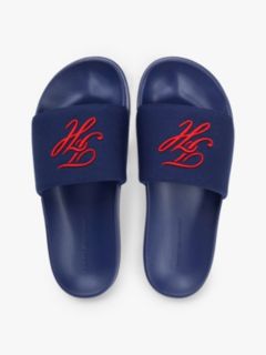 Logo Embroidery Canvas Pool Slides — Blue 3