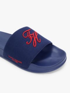 Logo Embroidery Canvas Pool Slides — Blue 6