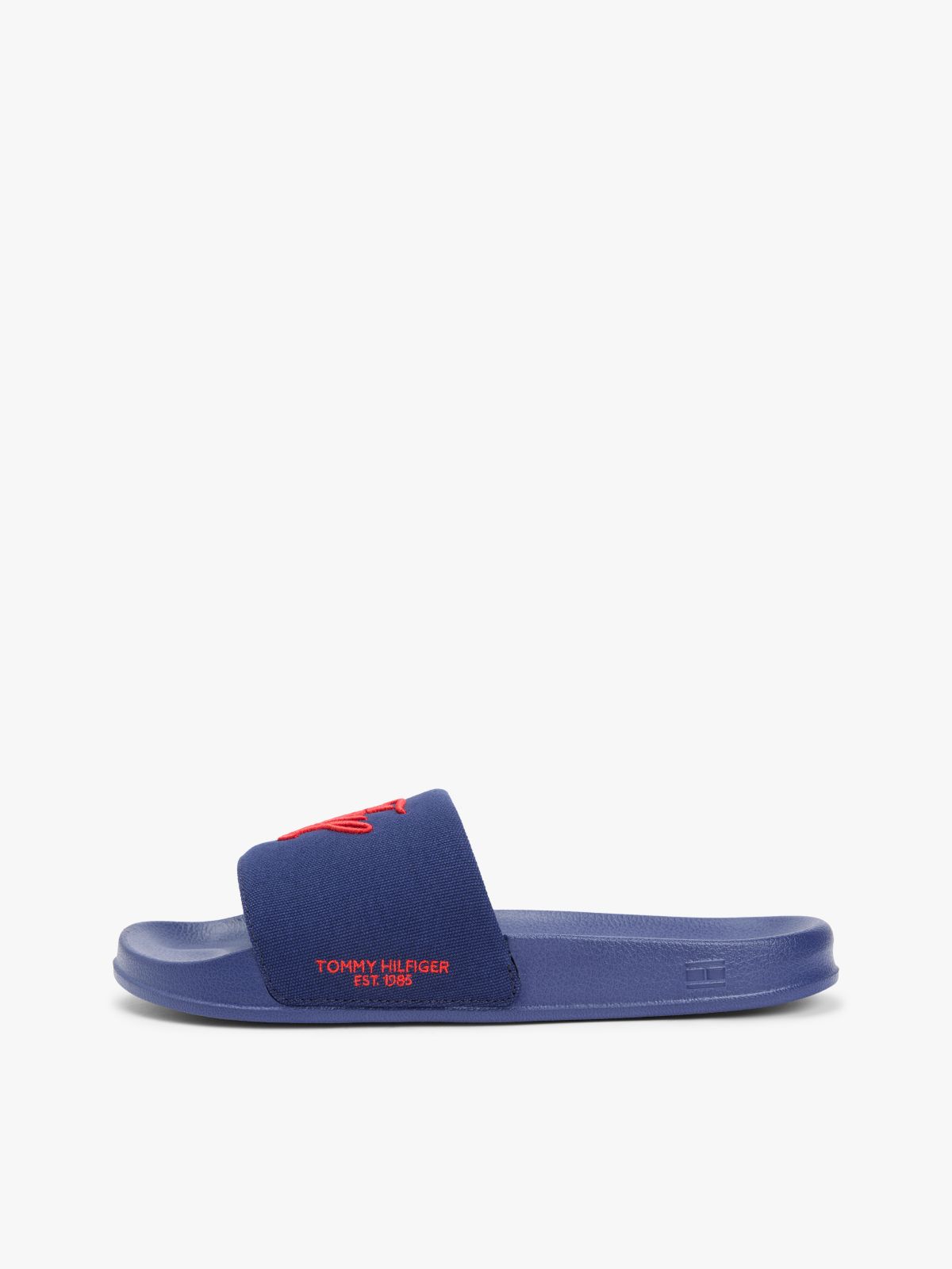 Logo Embroidery Canvas Pool Slides — Blue