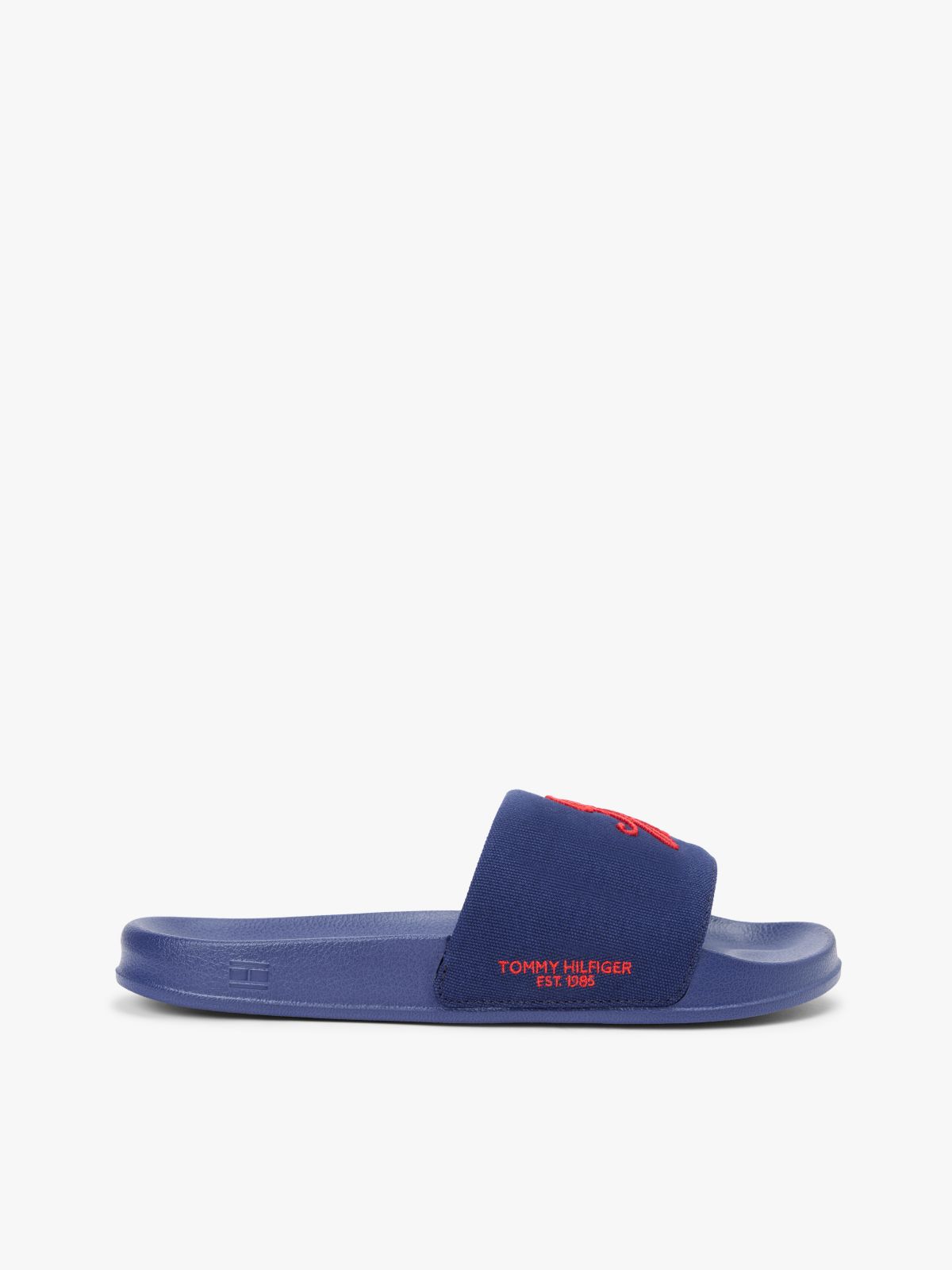 Logo Embroidery Canvas Pool Slides — Blue