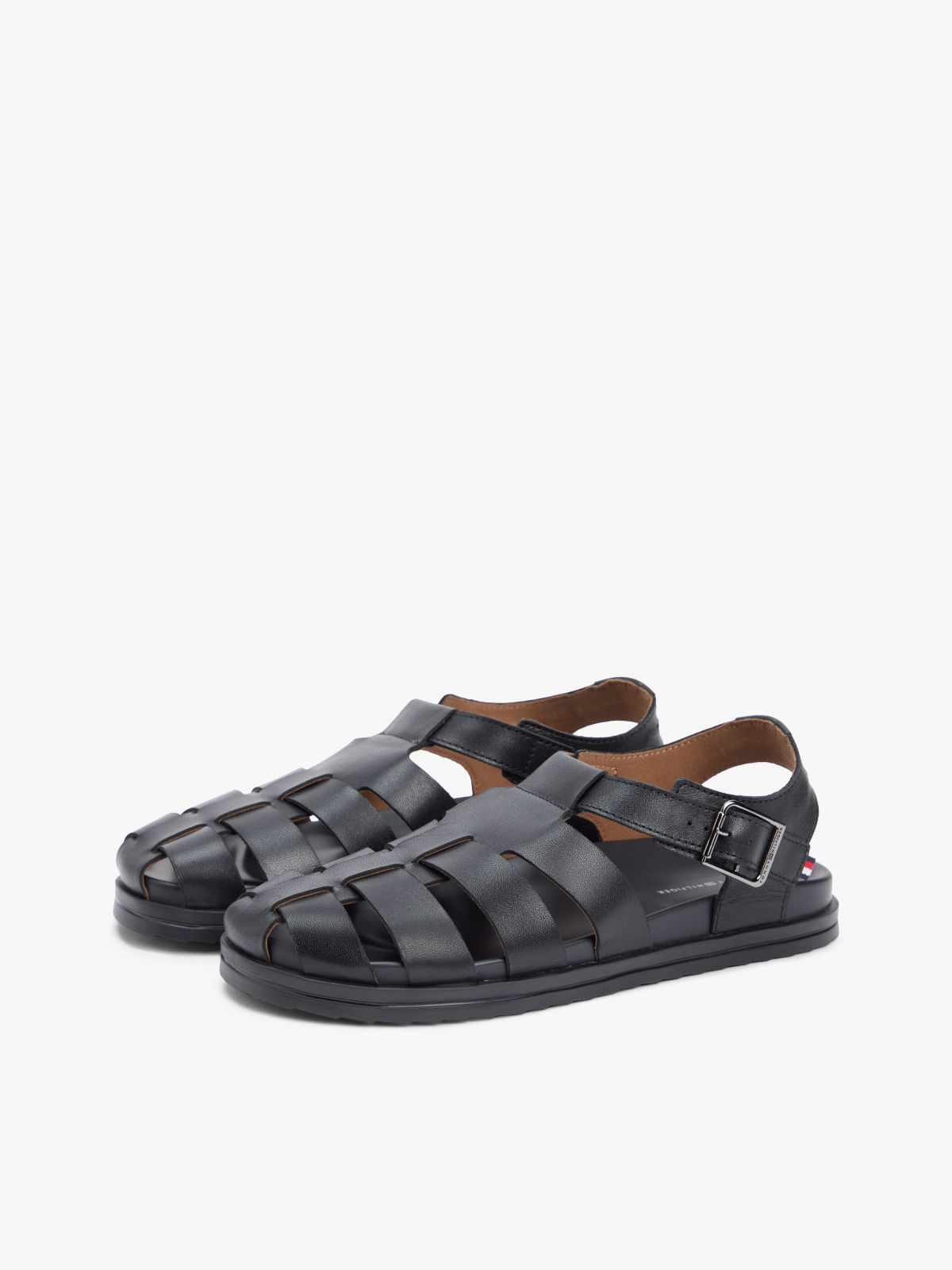 Leather Serrated Fisherman Sandals — Black