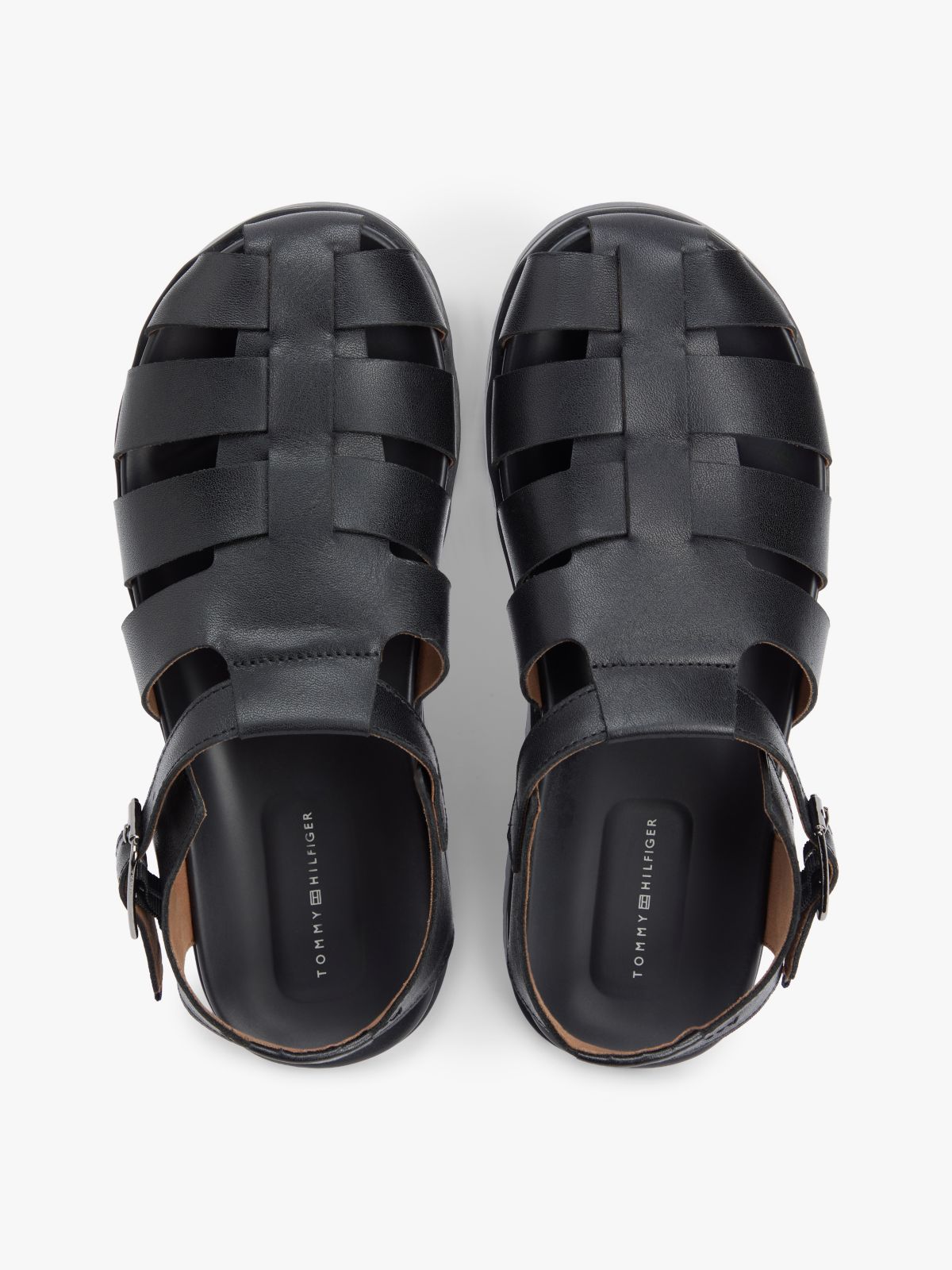 Leather Serrated Fisherman Sandals — Black