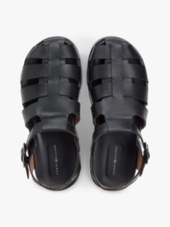Leather Serrated Fisherman Sandals — Black 3