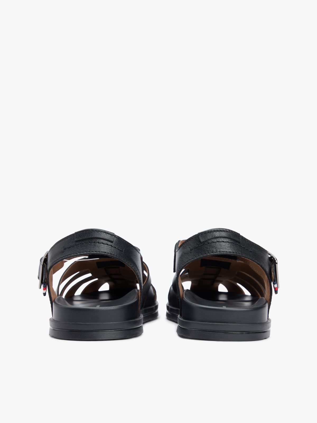 Leather Serrated Fisherman Sandals — Black