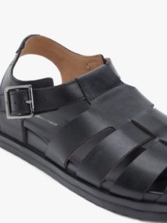Leather Serrated Fisherman Sandals — Black 6