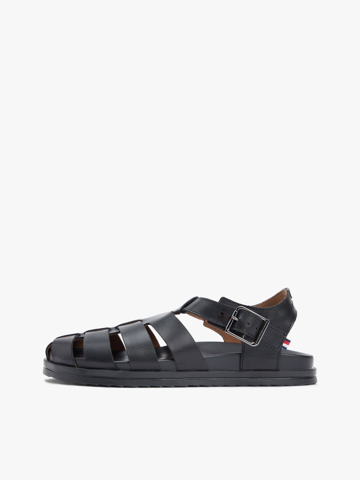 Leather Serrated Fisherman Sandals — Black