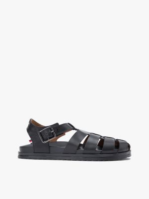 black leren sandalen met gekartelde zool voor heren - tommy hilfiger