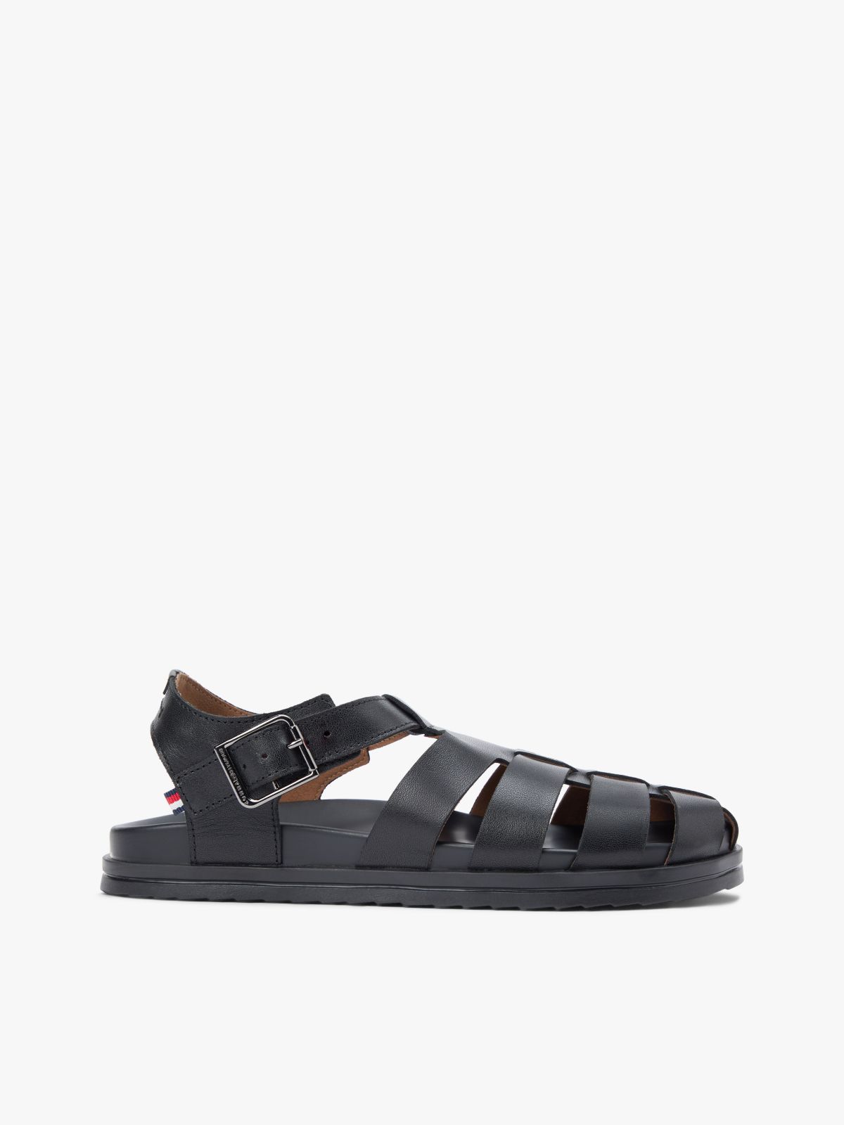 Leather Serrated Fisherman Sandals — Black