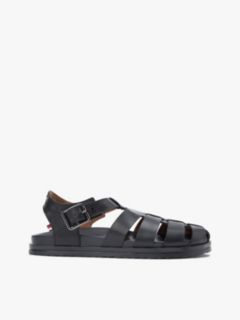 Leather Serrated Fisherman Sandals — Black 1