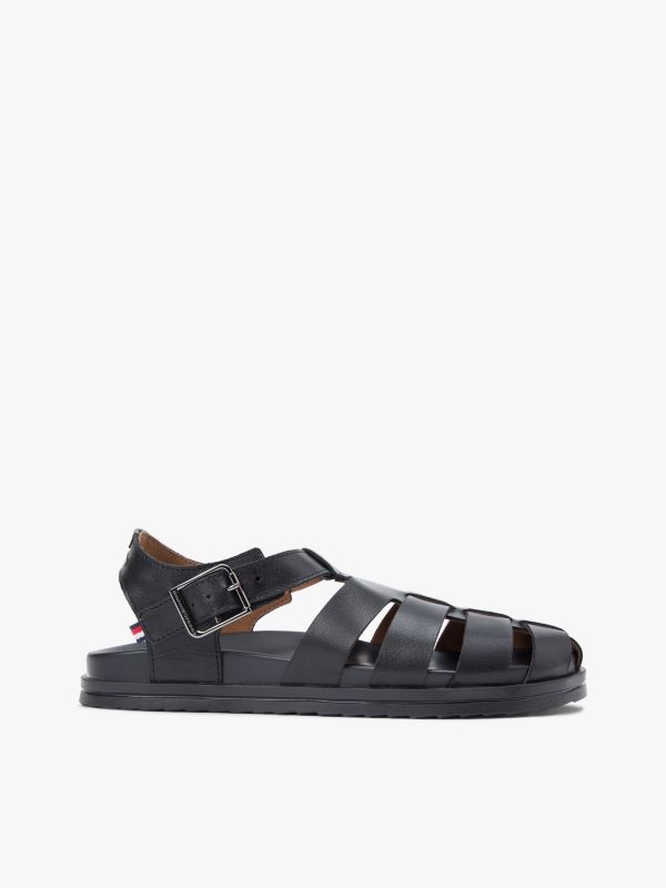 Leather Serrated Fisherman Sandals — Black