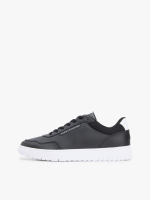 black fine cleat basketball trainers with leather for men tommy hilfiger