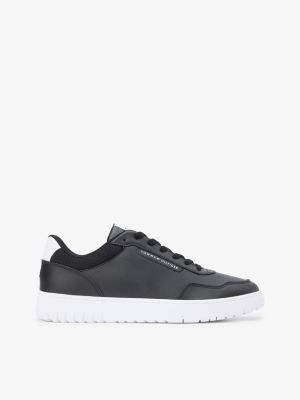 black fine cleat basketball trainers with leather for men tommy hilfiger