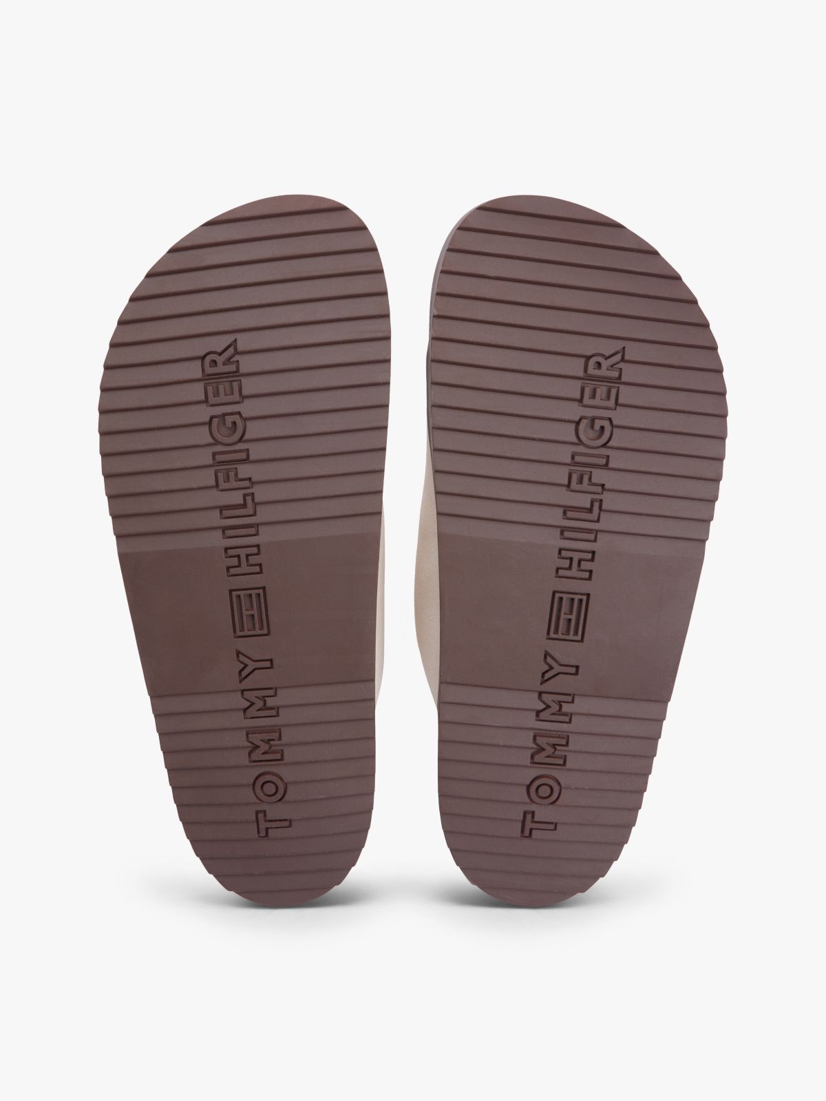 Suede Buckle Cork Footbed Serrated Sandals — Beige