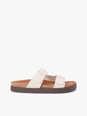 Suede Buckle Cork Footbed Serrated Sandals