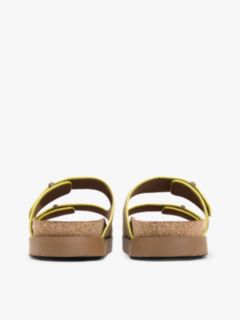 Suede Buckle Cork Footbed Serrated Sandals — Brown 4