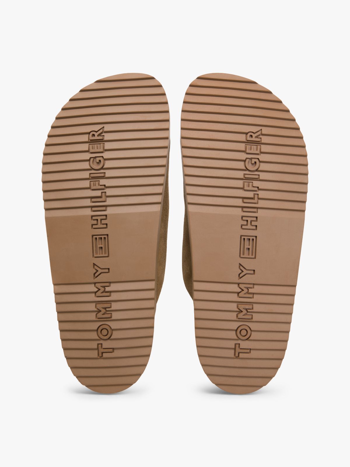 Suede Buckle Cork Footbed Serrated Sandals — Brown