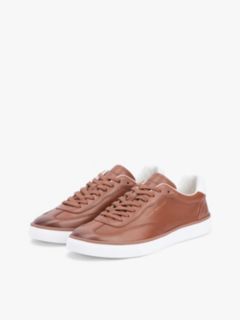 Luxe Metallic Logo Leather Trainers — Brown 2
