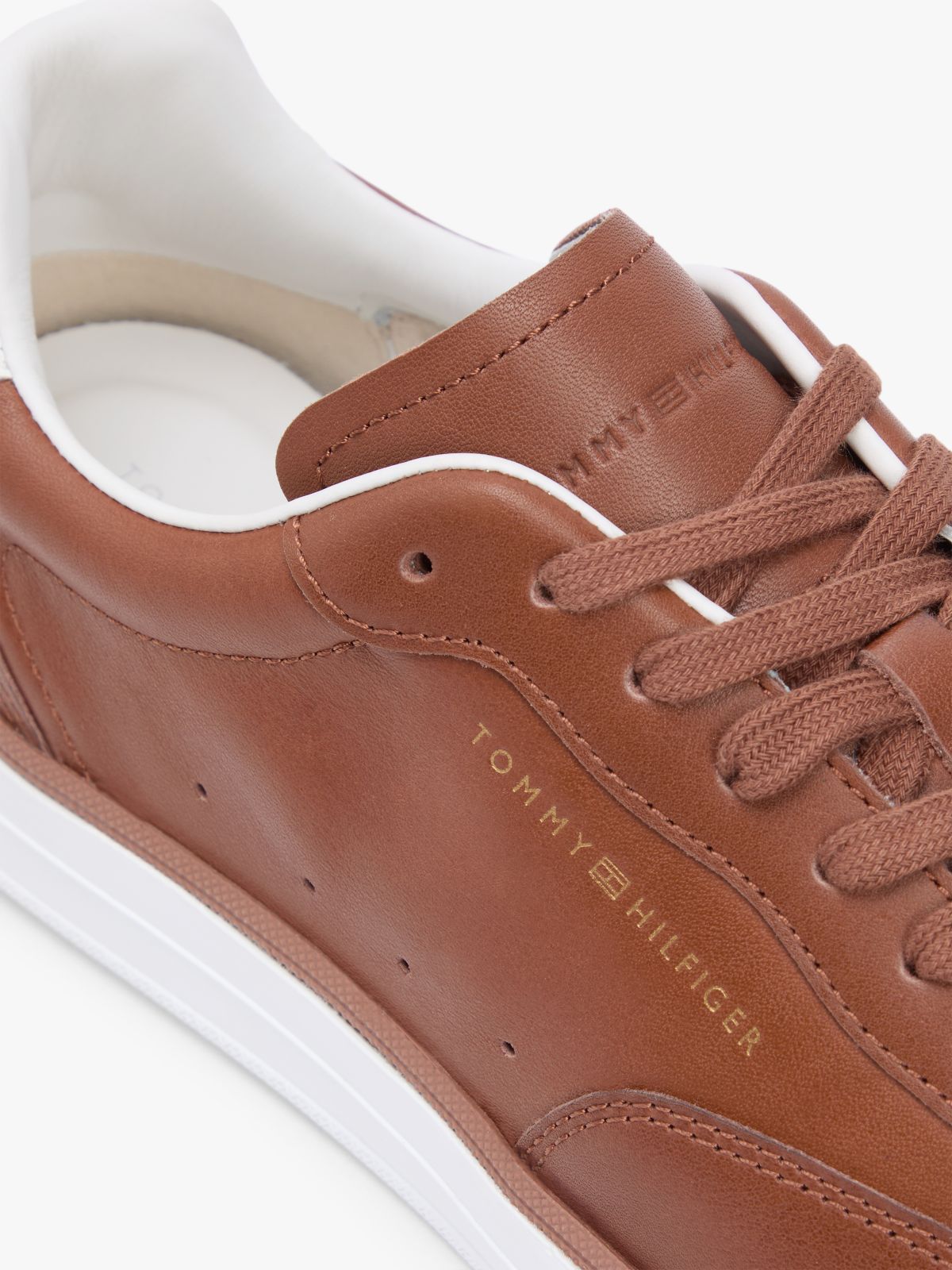 Luxe Metallic Logo Leather Trainers — Brown