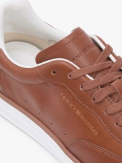 Luxe Metallic Logo Leather Trainers — Brown 6