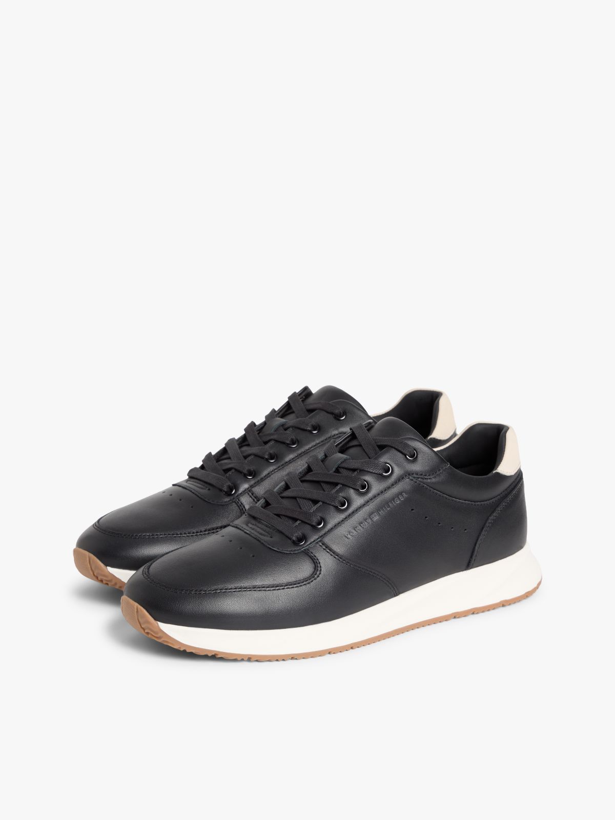 Debossed Leather Fine Cleat Trainers — Black