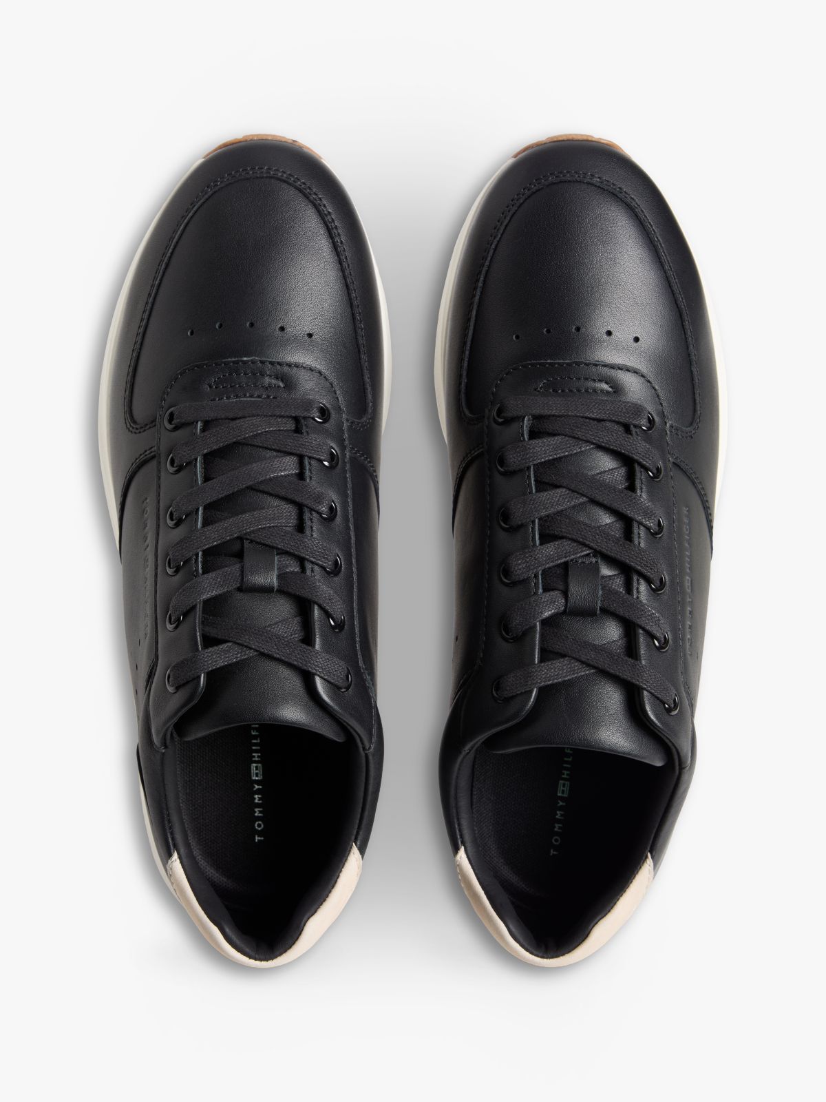 Debossed Leather Fine Cleat Trainers — Black