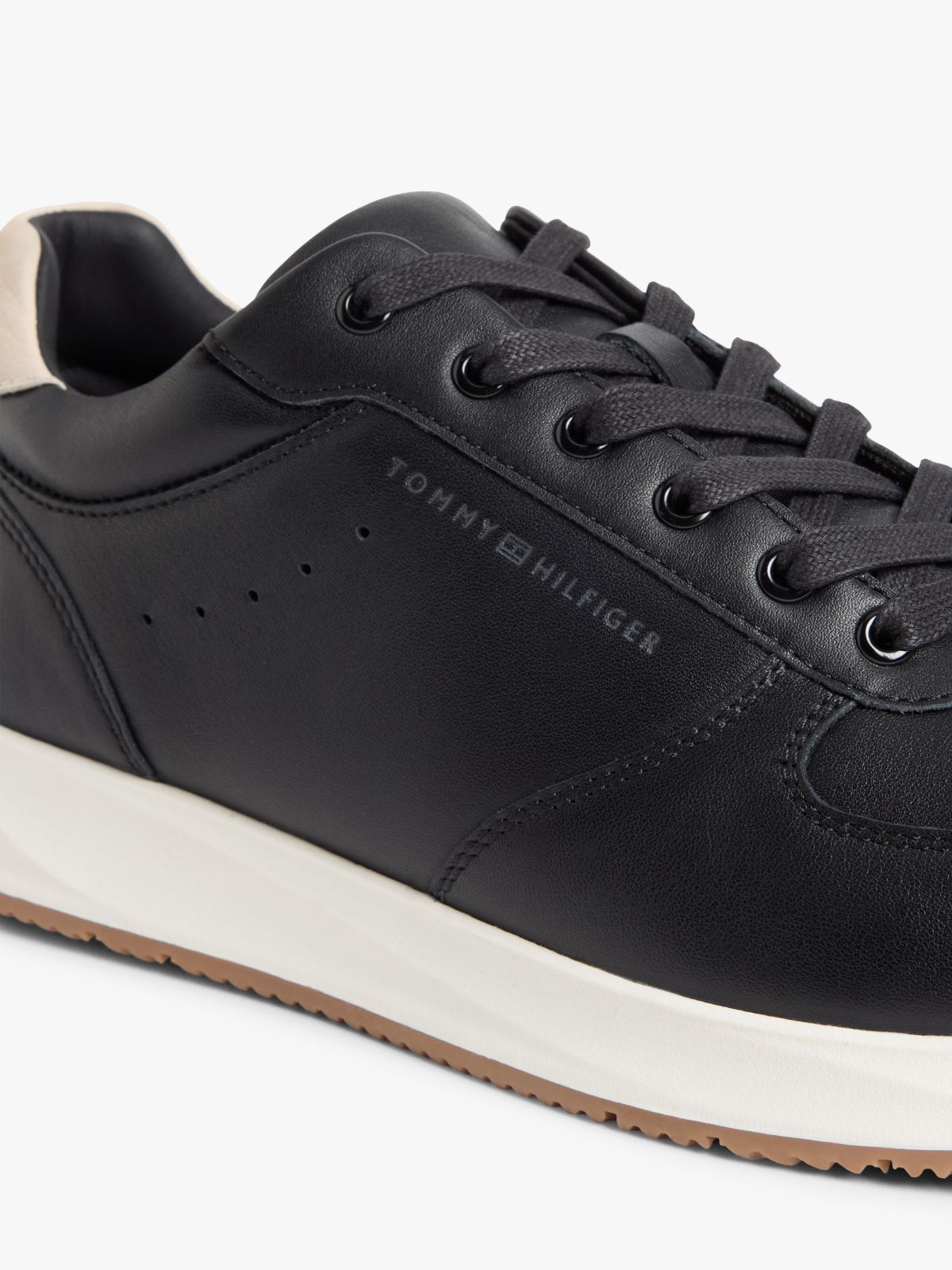 Debossed Leather Fine Cleat Trainers — Black