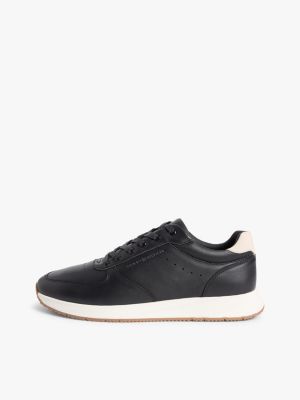 schwarz rutschhemmender leder-sneaker mit tiefprägung für herren - tommy hilfiger