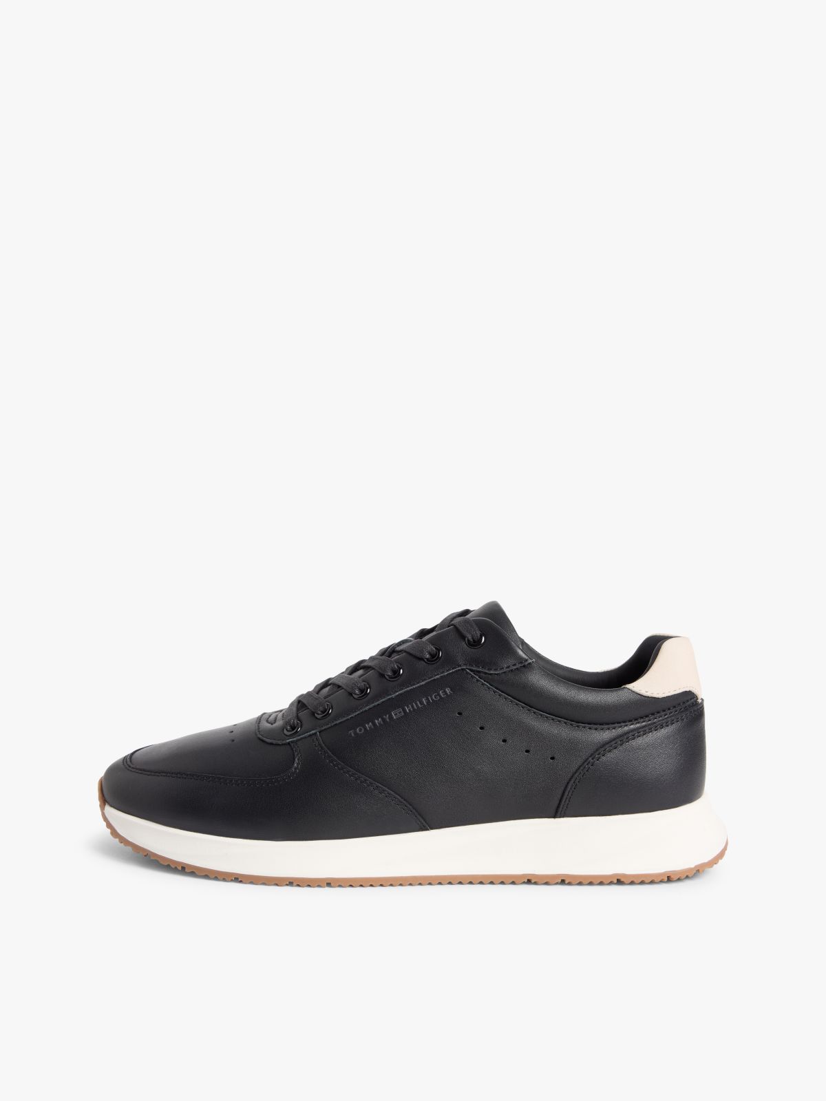 Debossed Leather Fine Cleat Trainers — Black