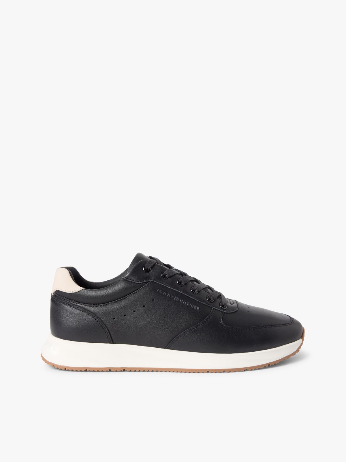 Debossed Leather Fine Cleat Trainers — Black