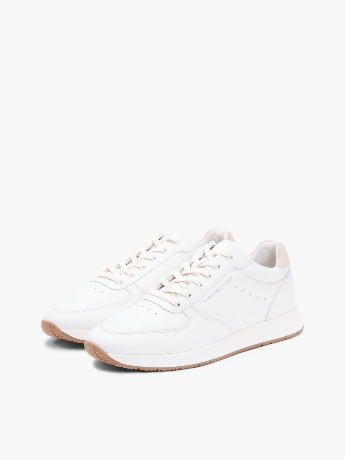 Debossed Leather Fine Cleat Trainers — White
