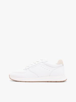 weiß rutschhemmender leder-sneaker mit tiefprägung für herren - tommy hilfiger