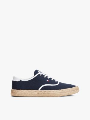 blue canvas espadrille hybrid trainers with linen for men tommy hilfiger