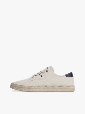 beige canvas espadrille hybrid trainers with linen for men tommy hilfiger